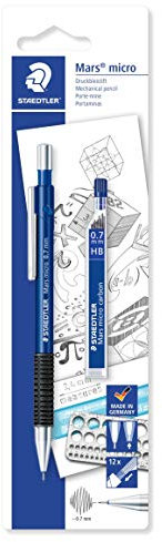 STAEDTLER 7757BK25DA Mars Micro Mechanical Pencil - 0.7mm (Blistercard of 1 + 12 Lead Refills)