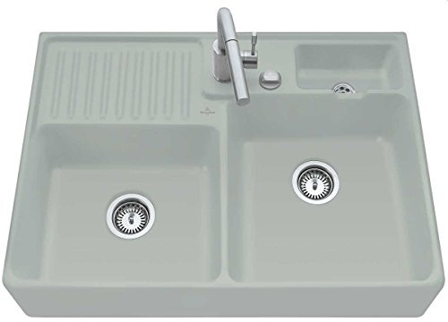 Villeroy & Boch Spülstein Doppelbecken Fossil Keramik-Spülbecken Grau Modul