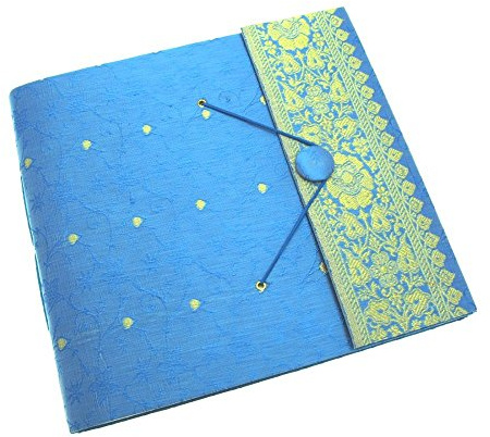 Sari Fabric Cover Photo Album Large | Blue | 30 Pages to fit 120 6x4 or 60 7x5 Photos | Fair Trade & Handmade | Scrapbooking and Crafting Picture Album