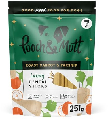 Pooch & Mutt - Training Dog Dental Sticks, Christmas Flavour Carrot & Parsnip Dog Dental Chew, 1 pack of 7 sticks