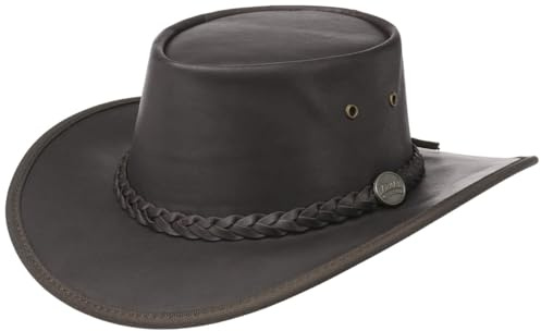 Barmah Squashy Outback västerländsk hatt läderhatt Stockman med läderrem, BRUN, 54/55 cm