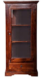 MASSIVMOEBEL24.DE | Oxford Vitrine Akazie 72x40x155, Farbe:Dunkelbraun lackiert, Größe:72x40x155 cm (BxTxH)