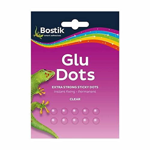 Bostik Extra Strong Glu Dots - Extra Strong, Double Sided Glue Dots, For Instant Fixing & Crafts, Easy to Use, No Mess, Clear, x64 Glu Dots