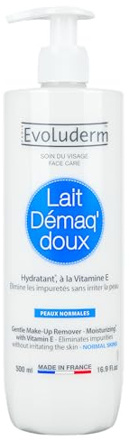 EVOLUDERM - Lait Démaq' Doux Hydratant - 500 ml - Ingrédients d'Origine Naturelle - Végan - Fabrication Française