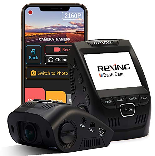 REXING V1 - 4K Ultra HD Car Dash Cam 2.4 LCD Screen, Wi-Fi, 170° Wide Angle Dashboard Camera Recorder with G-Sensor, WDR, Loop Recording, Supercapacitor, Mobile App, 256GB Supported