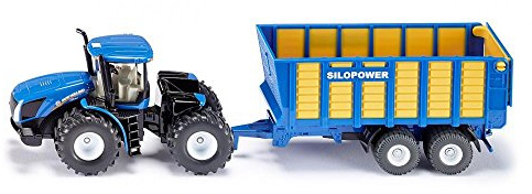siku 1947, New Holland T-Traktor med ensilagevagn, 1:50; metall,plast, Blå, Många funktioner