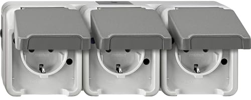 Schneider Electric Merten Schuko-Steckdose, 3-fach, MEG2391-8029 | Mit Klappdeckel, waagerecht, IP44, Aquastar