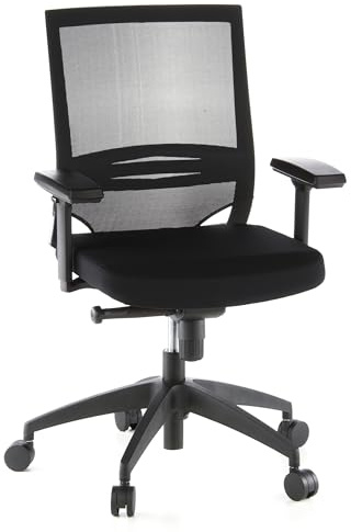 hjh OFFICE 657230 Proffs kontorsstol PORTO BASE - Ryggstöd i mesh som andas, Justerbart svankstöd, Synkrongunga som kan låsas i 4 steg, Svart designerfotkryss