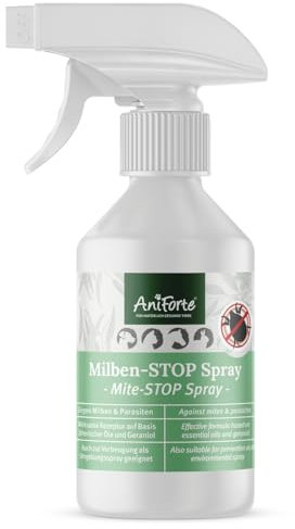 AniForte mite spray for dogs, cats, pets and farm animals 250 ml - anti-mite spray for natural defence against insects, parasites & vermin, mite stop & mite protection for mite infestation