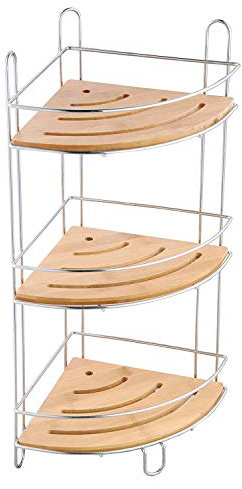 MSV 140612 - Estantería de ducha de ángulo, 3 niveles, bambú y metal, color beige