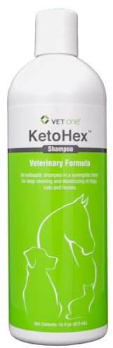 KetoHex Cat and Dog Shampoo - 16 oz Anti Bacterial Cat & Dog Flea And Tick Treatment, For Sensitive Skin Infections & Lesions, Protects & Moisturizes, Antifungal Treatment For Dogs & Cats - VetOne