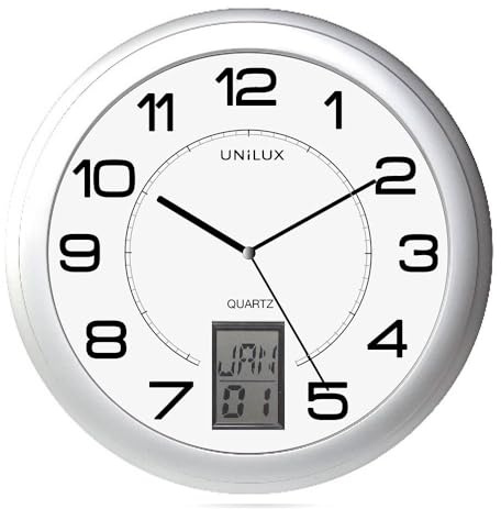 Unilux Funk-Wanduhr Instinct, 31cm, mit Datum, Grau