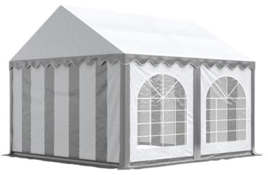 Festzelt Partyzelt 3x4 m Premium, hochwertige PVC Plane 750 N in grau-weiß 100% wasserdicht mit Bodenrahmen