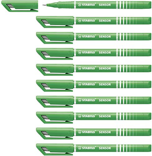 STABILO - Fineliner mit gefederter Spitze - SENSOR F - fein - 10er Pack - grün