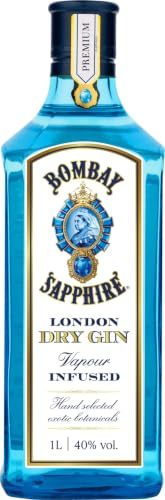 Bombay Sapphire London Dry Gin, 40 Vol-%, 100 cl / 1 L, zu 100% per Dampfinfusion destillierte Spirituose mit 10 erlesenen Botanicals