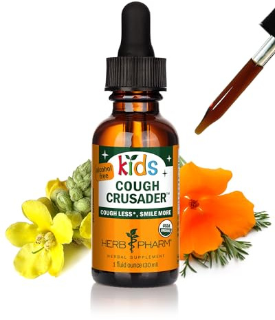 Herb Pharm Kids Certified-Organic Alcohol-Free Cough Crusader Liquid Herbal Formula, Wild Cherry, 1 Fl Oz