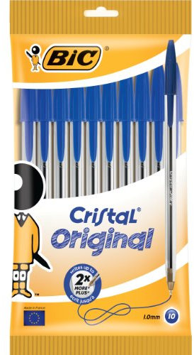 BIC Kugelschreiber Cristal Original, in Blau, Strichstärke 0,4 mm, 10er Pack, Ideal für das Büro, das Home Office oder die Schule