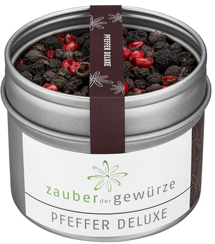 Zauber der Gewürze Pfeffer deluxe, Gourmetpfeffer, ganze Pfefferkörner für die Mühle oder den Mörser, Premium-Qualität in wiederverschließbarer Aroma-Dose, 55 g