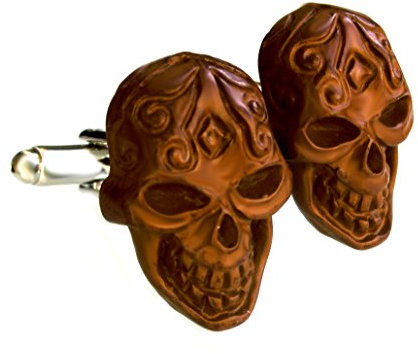 Totenkopf Manschettenknöpfe skull braun Ornamentik Stil + schöner Geschenkbox - Accessoire für die Umschlagmanschette