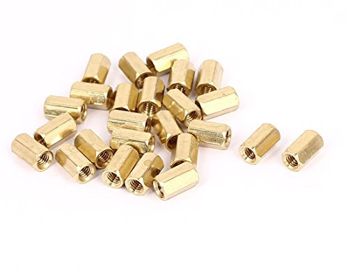 sourcing map 25 Stück M4 x 10mm Innengewinde Messing Sechskant Abstands Bolzen Mutter