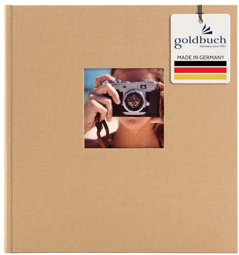 goldbuch 27 506 Bella Vista Fotoalbum mit Bildausschnitt Beige, Erinnerungsalbum im Format 30 x 31 cm, Foto Album 60 weiße Seiten mit Pergamin-Trennblättern, Fotobuch mit Leineneinband, Sandfarben