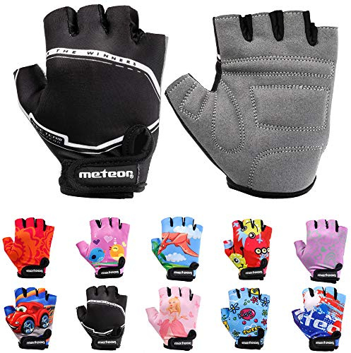 Meteor - Kids Cycling Gloves – Fingerless Bike Gloves, Faux-Leather Palm & Foam Padding – Breathable Cycling Accessories – Shock-Absorbing – Racing Motif - Size JR XS ~6-6,5cm 2.3-2.5inch