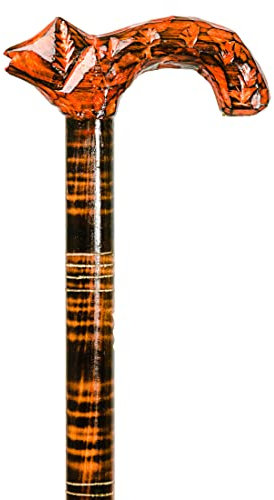 Gehstock für Herren und Damen Fuchs 89-92 cm - Handgefertigt Wanderstock Holz mit Rutschfestem Gummi