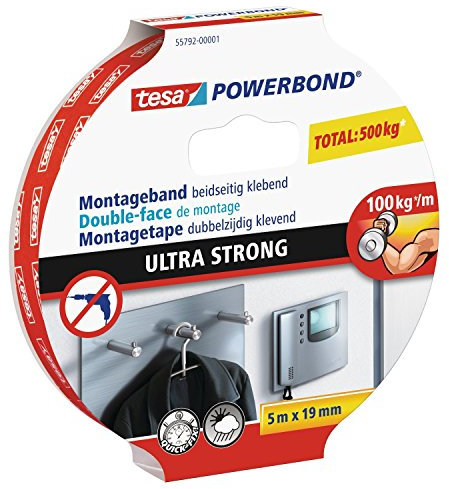 doppelseitiges Montageband Powerbond, 5m x 19mm 5 Rollen