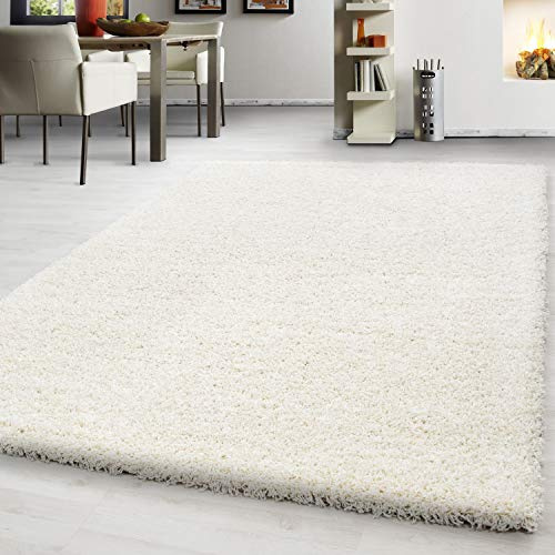 Teppium Moderner Hochflor Teppich Läufer Flur 80 x 250 cm Creme - Shaggy Flauschiger Teppich, Extra Weich und Pflegeleicht - Ideal als Bettvorleger Schlafzimmer, Küchenläufer, Wohnzimmerteppich