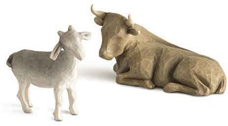 Enesco Willow Tree 26180 Figurine Crèche Boeuf et Chèvre, Beige