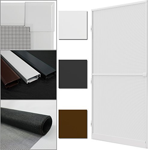 PROHEIM Insektenschutz-Tür Comfort 100 x 215 cm Alu-Rahmen + Fliegengitter sind kürzbar Premium Fliegenschutz: Dichtungsbürste Schließmechanismus Mittelsprosse Trittblech, Farbe:Weiß