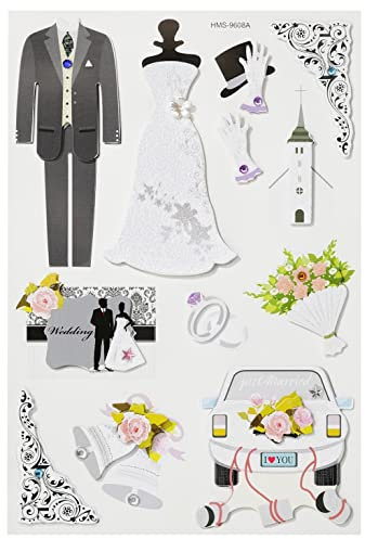 3D Sticker Hochzeit II für Einladungskarten und Hochzeitsalbum zum Selberbasteln, Aufkleber selbstklebend