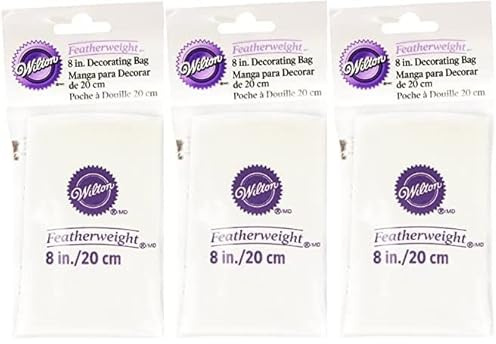 Wilton 8 inch Featherweight Decorating Bag (3-Pack) - Round Opening - Paper Material - White Color - Piping Bag - Piping Tip