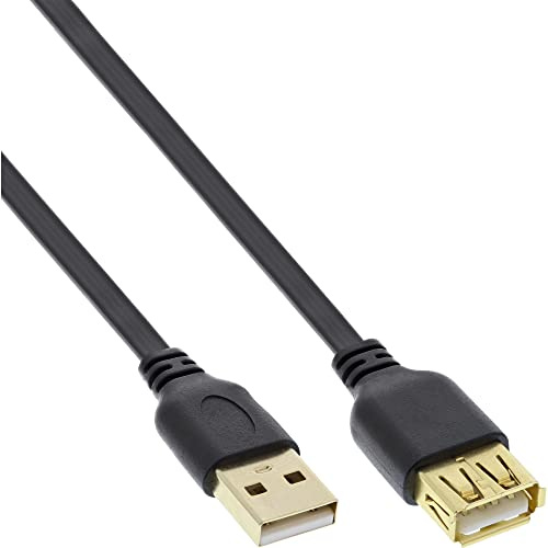 InLine 34605F USB 2.0 Flachkabel Verlängerung, A Stecker / Buchse, schwarz, Kontakte gold, 5m, 1 Stück