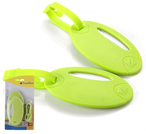Travel Blue Neon Kofferanhänger Packung mit 2, Gepäckanhänger ID Etikett, Tags mit Namensschild Adressschild, Kofferanhänger Koffer Reisezubehör, Flugreise, Einfach anzubringen