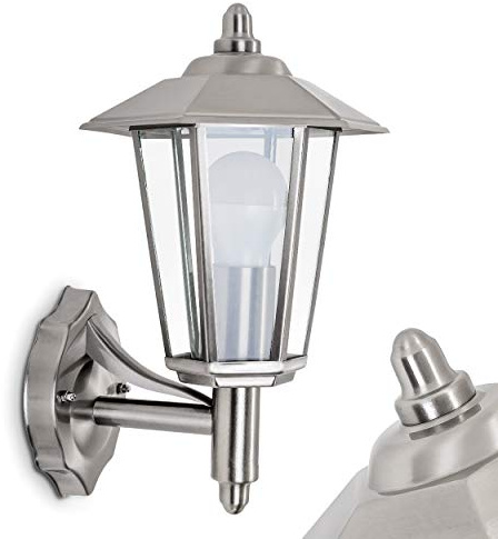 HOFSTEIN Außenwandleuchte Moskau, Außenwandlampe aus Metall/Glas in Edelstahlfarben/Klar, moderne Wandleuchte Up im Retro/Vintage/Landhaus-Design, E27, IP44, Eingangsbereich, Haustür, Hof