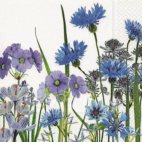 20 Napkins Blue Cornflowers/Flowers/Floral/Garden 33 x 33 cm