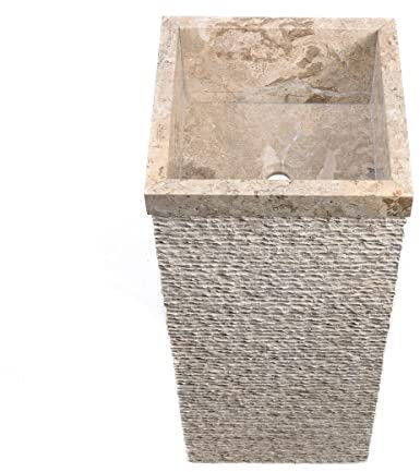 WOHNFREUDEN Marmor KOTAK Waschtischsäule creme 90 cm - Standwaschbecken gehämmert in modernen Design