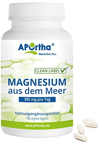 APOrtha® marines Magnesium aus dem Meer, 180 vegane Kapseln | Nahrungsergänzungsmittel natürliches Magnesium ohne Zusatzstoffe, Magnesiumoxid 700mg, davon 385 mg elementares Magnesium