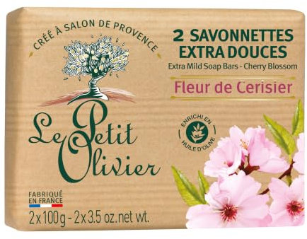 LE PETIT OLIVIER - 2 Savonnettes Extra Douces - Fleur De Cerisier - Parfum De La Région De Grasse - Nettoient La Peau En Douceur - Fabriqué en France - 2x100g