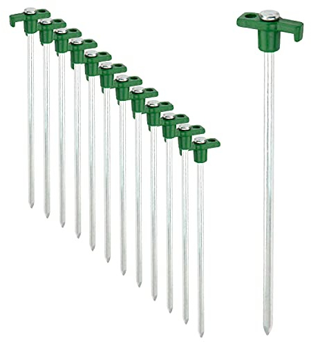 ToCi 12x Zelt-Heringe aus Stahl – Robuste Erdnägel mit Kunststoffhalterung - Felsbodenheringe Ø 7 mm, 25 cm lang - Zeltheringe für Harte Böden, Camping, Outdoor, Pavillon & Vorzelt