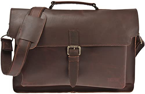 LECONI Collegetasche Echt-Leder Retro Damen + Herren Messenger Bag Unisex DIN A4 Aktentasche Schultasche Ledertasche 40x28x12cm LE3008, Braun – Waxy,
