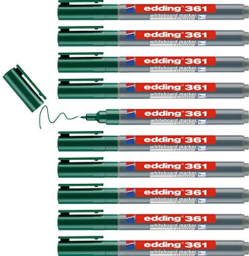 edding 361 Whiteboardmarker - grün - 10 Whiteboard Stifte - Rundspitze 1 mm - Boardmarker abwischbar - für Whiteboard, Flipchart, Magnettafel, Pinnwand, Memoboard - Sketchnotes - nachfüllbar