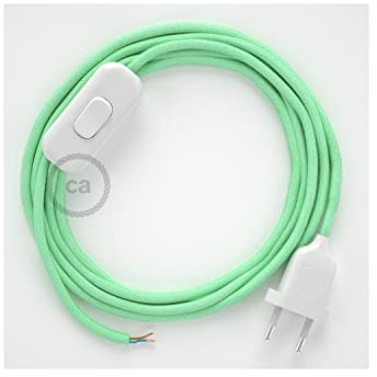 creative cables Cableado para lámpara, Cable RC34 Algodón Leche y Menta 1,8m. Elige tu el Color de la Clavija y del Interruptor! - Blanco