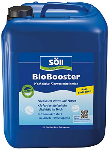 Söll 80410 BioBooster dammbakterier för rent vatten rent biologiskt 10 l – högaktiva klara vattenbakterier minskar nitrit nitrat i trädgårdsdammen fiskdamm simdamm koi-damm