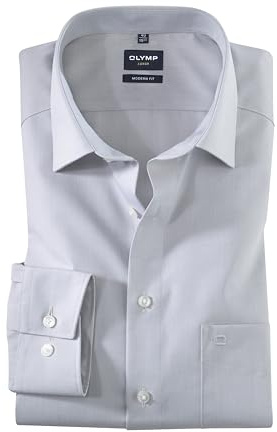 OLYMP Luxor modern fit Hemd Langarm New Kent Kragen Chambray, Größe 42, Farbe Hellgrau