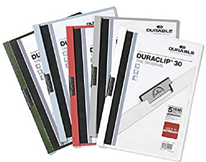 Durable 220002 Duraclip 30, Cartellina con Clip per Archiviare Documenti, Capacità 1 - 30 Fogli, Formato A4, Confezione da 25 Pezzi, Bianco