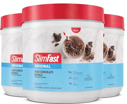 SlimFast Meal Replacement Powder, Original Rich Chocolate Royale, Weight Loss Shake Mix, 10g of Protein, 14 Servings (Pack of 3) (Packaging May Vary)