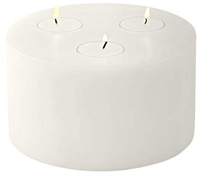 EDZARD Dauerkerze Cornelius (Ø 16 cm, H 9 cm) in weiß - Teelichthalter für 3 Teelichter, in Kerzenoptik, Windlicht für handelsübliche Teelichter - Deko Kerzen, Tischdeko, Wohnzimmer Deko