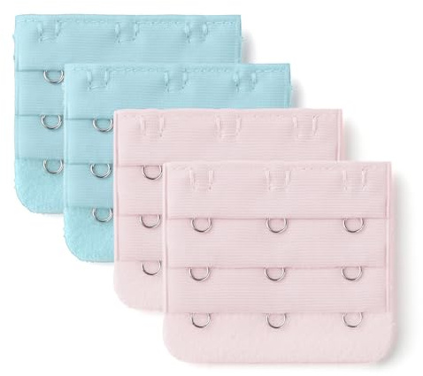 sourcing map Women Underwear Buckle 3 Row Hooks Bra Strap Extender Set Pink Blue 4 Pcs